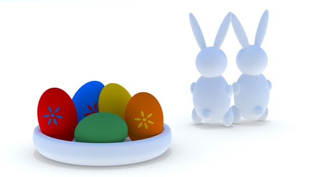 Easter eggs with easter rabbits.