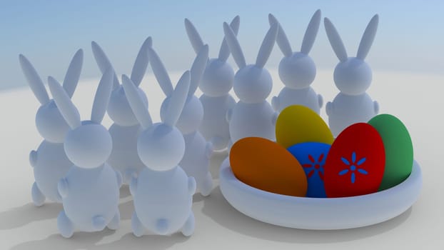 Easter rabbits with easter eggs.