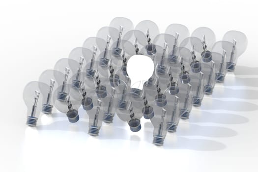 Creativity Concept with Light Bulb Glowing in 3d.