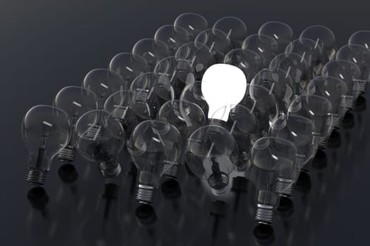 Creativity Concept with Light Bulb Glowing in 3d.