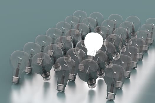 Creativity Concept with Light Bulb Glowing in 3d.