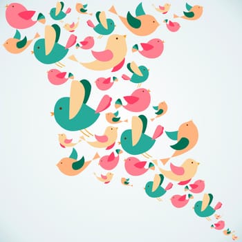 Summer pastel colors bird composition. Vector illustration layered for easy manipulation and custom coloring.
