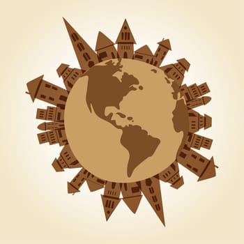 Tree city buildings concept over the world. Vector file layered for easy manipulation and custom coloring.