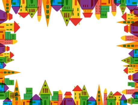 Colorful cute city frame over white background . Vector file layered for easy manipulation and custom coloring.