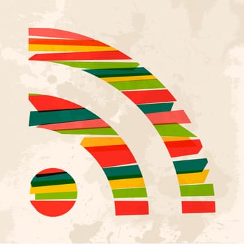 Diversity colors transparent bands rss symbol over grunge background. EPS10 file version. This illustration contains transparency and is layered for easy manipulation and custom coloring.