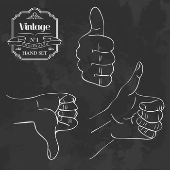 Retro blackboard OK thumb up and down hand gesture set. Vector illustration layered for easy manipulation and custom coloring.