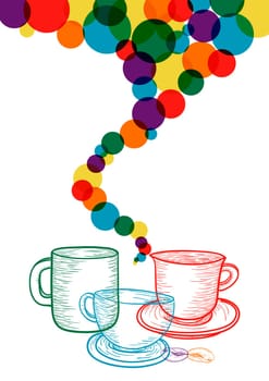 Colorful social coffee shop concept.EPS10 file version. This illustration contains transparencies and is layered for easy manipulation and custom coloring