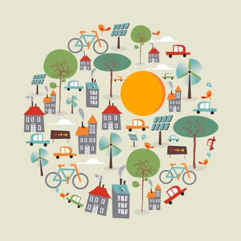 Vintage go green environment circle design vector. This illustration is layered for easy manipulation and custom coloring.