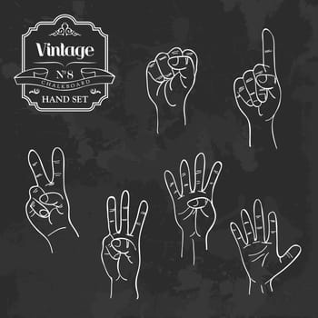Retro blackboard set with counting hands gestures set. Vector illustration layered for easy manipulation and custom coloring.