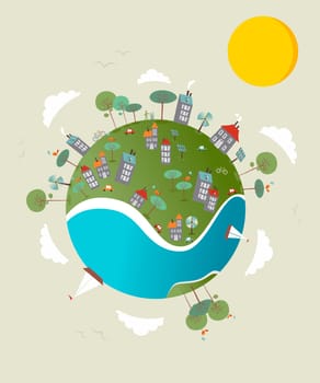 Cute go green environment world sketch. Vector illustration layered for easy manipulation and custom coloring.