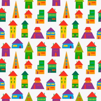Trendy multicolored cute houses seamless pattern. This illustration is layered for easy manipulation and custom coloring.
