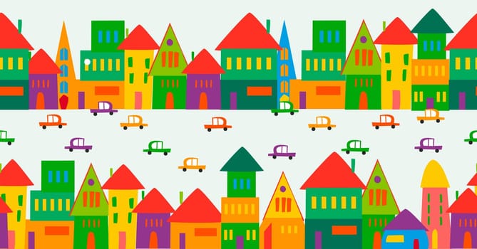 Trendy town seamless pattern design. This illustration is layered for easy manipulation and custom coloring.