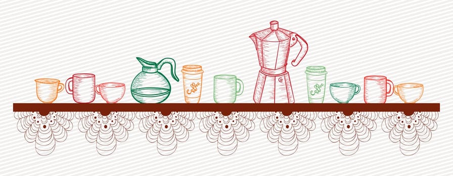 Colorful hand-draw coffee shop set.This illustration is layered for easy manipulation and custom coloring