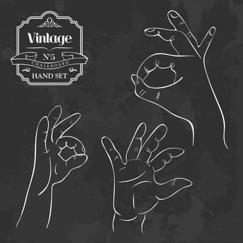 Retro blackboard set with I agree hand gestures set. Vector file layered for easy manipulation and custom coloring.