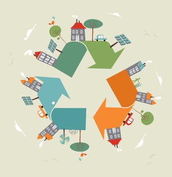 Go green recycle trendy symbol world. Vector illustration layered for easy manipulation and custom coloring.