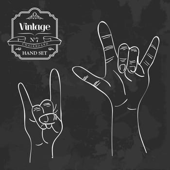 Retro blackboard set metal and rock & roll hand gesture. Vector illustration layered for easy manipulation and custom coloring.