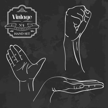 Retro blackboard diversity gesture hand set. Vector illustration layered for easy manipulation and custom coloring.