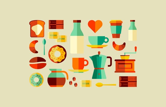 Colorful coffee shop icon over spattered background set. Vector file layered for easy manipulation and custom coloring.