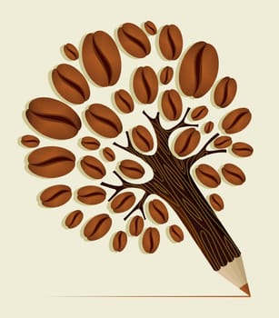 Coffee Beans pencil tree wood textured. Vector file layered for easy manipulation and custom coloring.