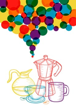 Social coffee set concept. EPS10 file version. This illustration contains transparencies and is layered for easy manipulation and custom coloring
