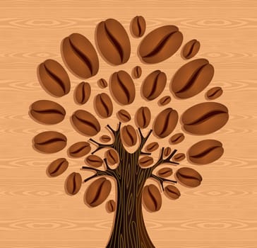 Coffee tree over wood seamless pattern. Vector file layered for easy manipulation and custom coloring.