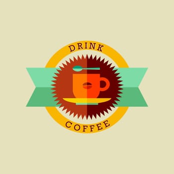 Retro drink coffee shop label in warm colors. Vector file layered for easy manipulation and custom coloring.