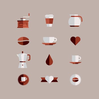Colorful coffee shop icon setover beige background. Vector file layered for easy manipulation and custom coloring.