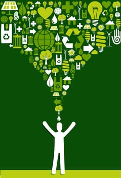 Green environment icons set splash over eco man design. Vector file layered for easy manipulation and custom coloring.