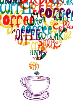 Trendy colorful cup of coffee social concept .EPS10 file version. This illustration contains transparencies and is layered for easy manipulation and custom coloring