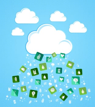 Green enviromental flat icons splash from Cloud set. Vector file layered for easy manipulation and custom coloring.