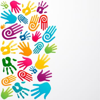 Colorful silhouette hand group background. Vector illustration layered for easy manipulation and custom coloring.