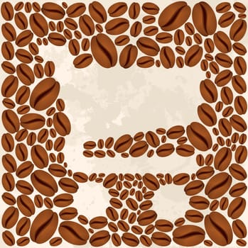 Shopping cart inverted shape made ​​of coffee beans. Vector file layered for easy manipulation and custom coloring.