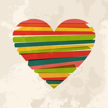 Diversity colors transparent bands heart shape over grunge background. EPS10 file version. This illustration contains transparency and is layered for easy manipulation and custom coloring.