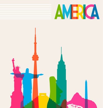 Diversity monuments of America, famous skyline colors transparency. Vector illustration layered for easy manipulation and custom coloring.