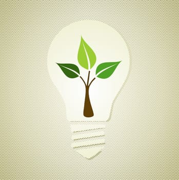Vintage light bulb environmental hand drawn green tree. This illustration is layered for easy manipulation and custom coloring