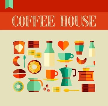Colorful coffee house concept background. Vector file layered for easy manipulation and custom coloring.