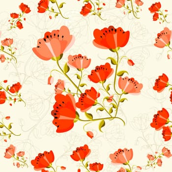 Cute seamless pattern poppy flower background. Vector illustration layered for easy manipulation and custom coloring.