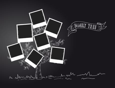 Black and white instant photo leaf tree design. Vector file layered for easy manipulation and custom coloring.