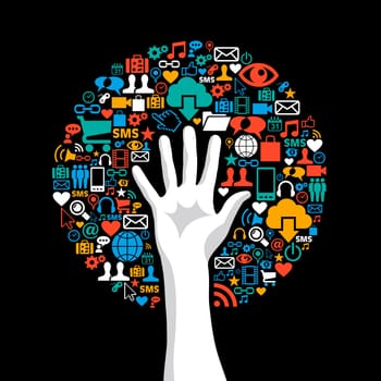 Global technology communication concept hand tree icons set. Vector illustration layered for easy manipulation and custom coloring.
