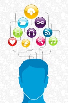 Social media network man head diagram. Vector illustration layered for easy manipulation and custom coloring.
