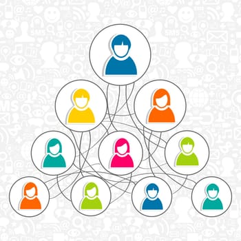 Diversity social media network people organization diagram. Vector illustration layered for easy manipulation and custom coloring.
