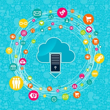 Cloud computing networks server diagram concept. Vector illustration layered for easy manipulation and custom coloring.