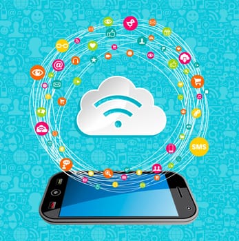 Cloud computing network diagram. Vector illustration layered for easy manipulation and custom coloring.