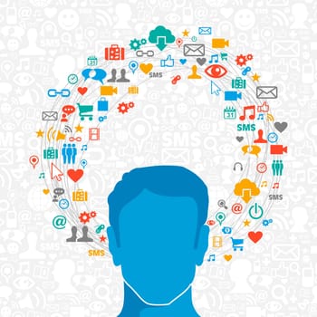 Cloud computing network man icon set interactive circle. Vector illustration layered for easy manipulation and custom coloring.