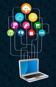Cloud computing network laptop icon set diagram. Vector illustration layered for easy manipulation and custom coloring.