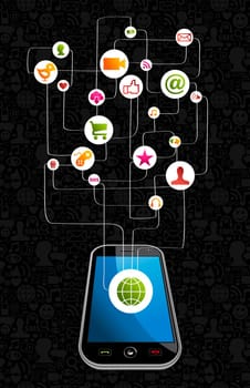 Social media network icon set diagram with smartphone. Vector illustration layered for easy manipulation and custom coloring.