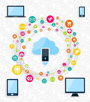 Cloud computing networks diagram. Vector illustration layered for easy manipulation and custom coloring.