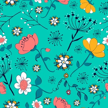 Vintage flowers seamless pattern. Vector illustration layered for easy manipulation and custom coloring.