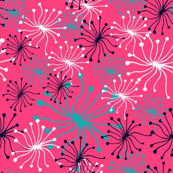 Dandelion seamless pattern over pink background.  Vector illustration layered for easy manipulation and custom coloring.