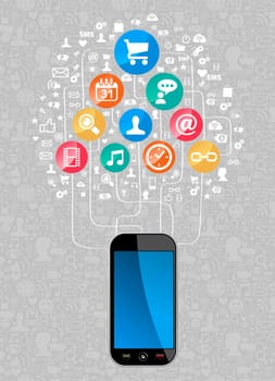 Social media network icon set diagram with smartphone. Vector illustration layered for easy manipulation and custom coloring.